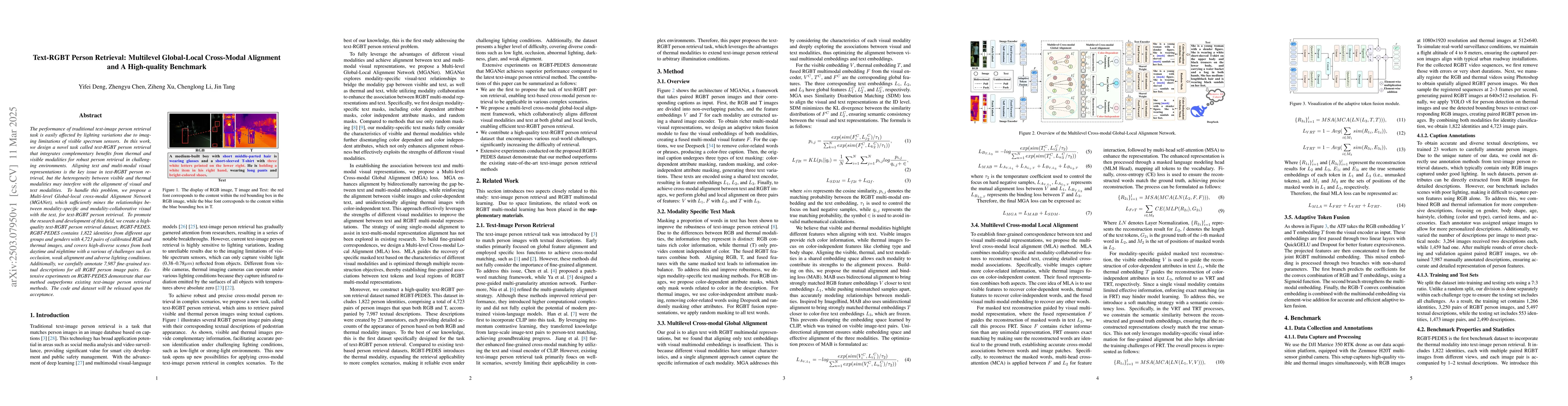 Thumbnail for Text-RGBT Person Retrieval: Multilevel Global-Local Cross-Modal
  Alignment and A High-quality Benchmark