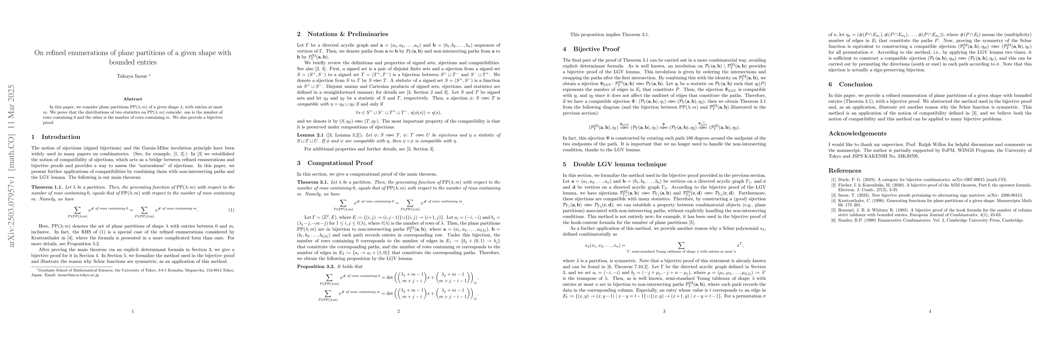 Thumbnail for On refined enumerations of plane partitions of a given shape with
  bounded entries