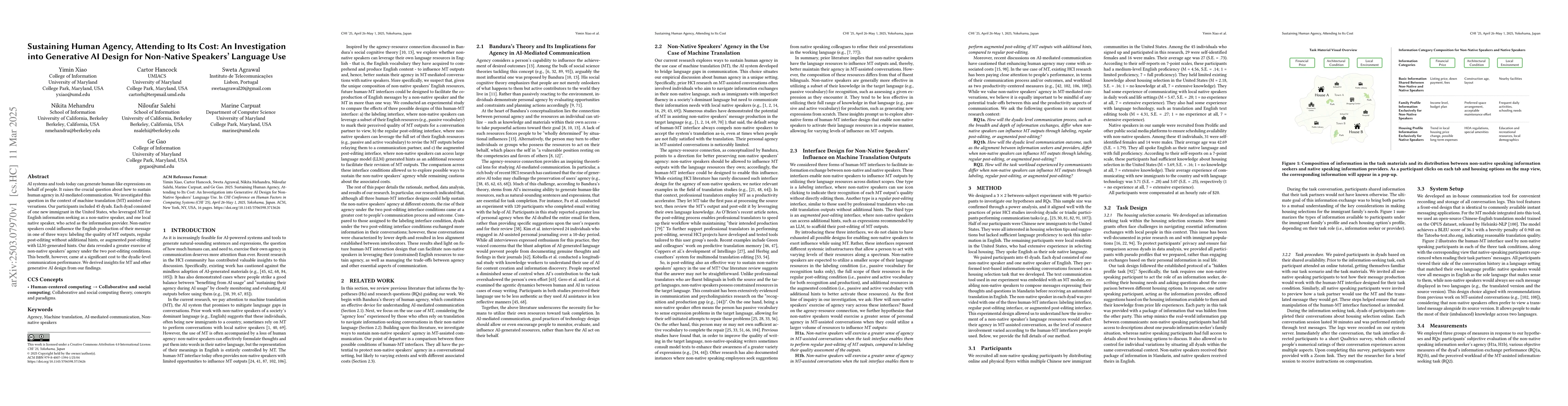 Thumbnail for Sustaining Human Agency, Attending to Its Cost: An Investigation into
  Generative AI Design for Non-Native Speakers' Language Use