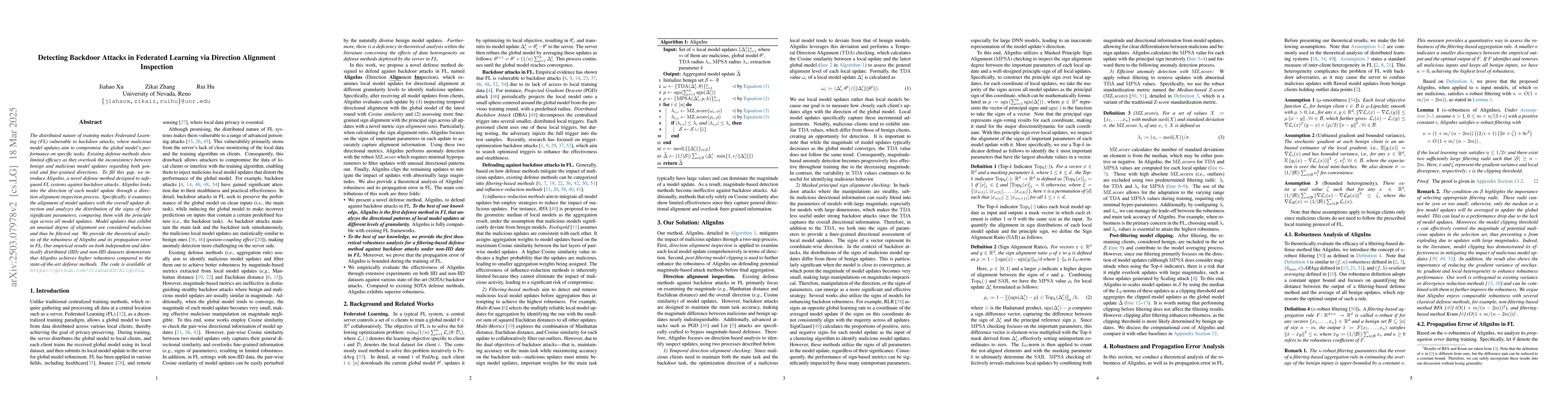 Thumbnail for Detecting Backdoor Attacks in Federated Learning via Direction Alignment
  Inspection