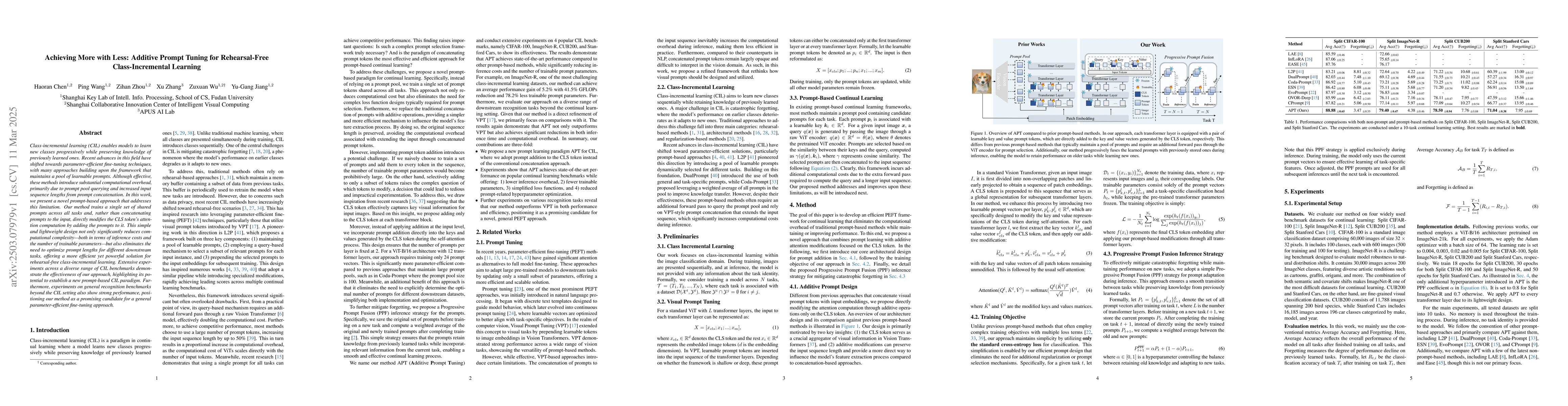 Thumbnail for Achieving More with Less: Additive Prompt Tuning for Rehearsal-Free
  Class-Incremental Learning