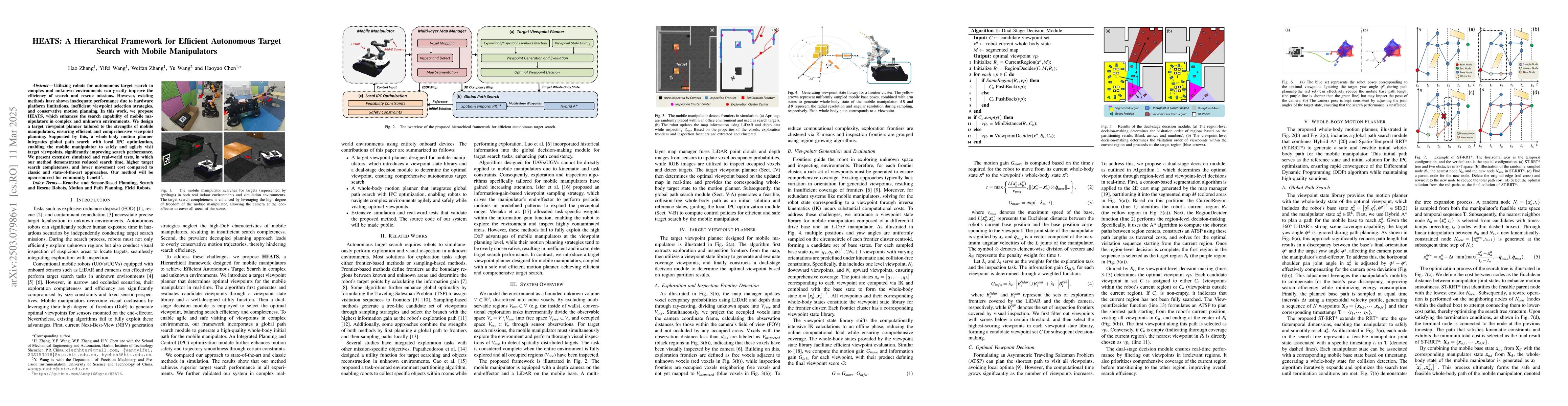 Thumbnail for HEATS: A Hierarchical Framework for Efficient Autonomous Target Search
  with Mobile Manipulators