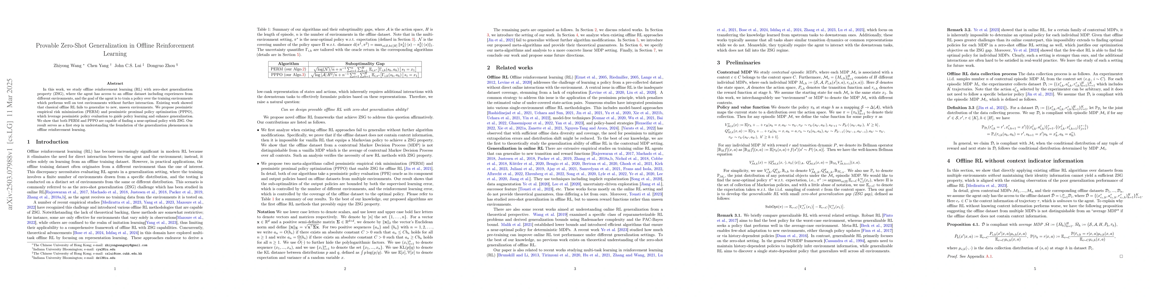 Thumbnail for Provable Zero-Shot Generalization in Offline Reinforcement Learning