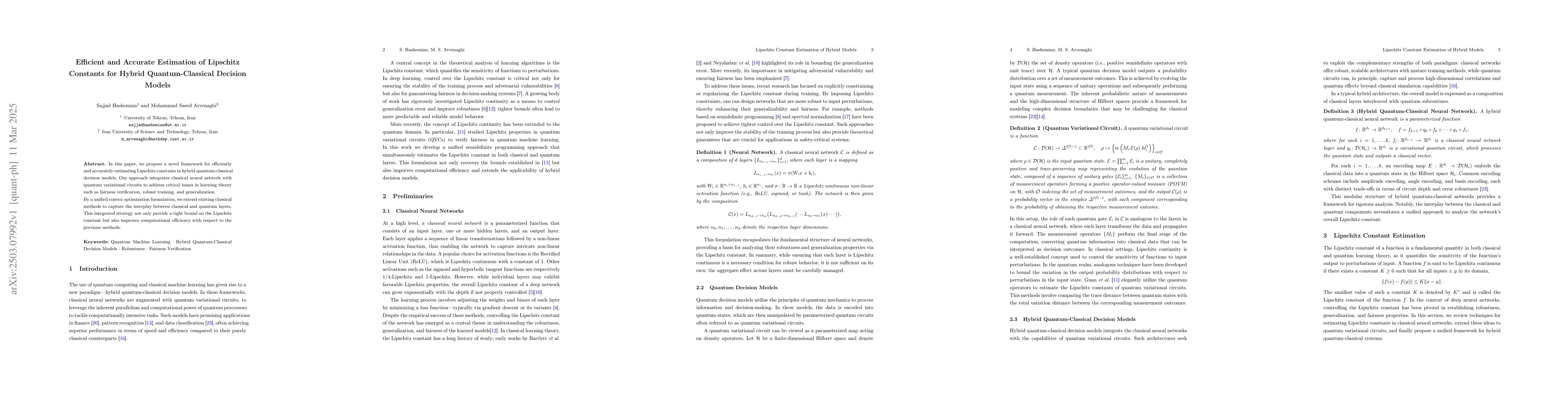 Thumbnail for Efficient and Accurate Estimation of Lipschitz Constants for Hybrid
  Quantum-Classical Decision Models