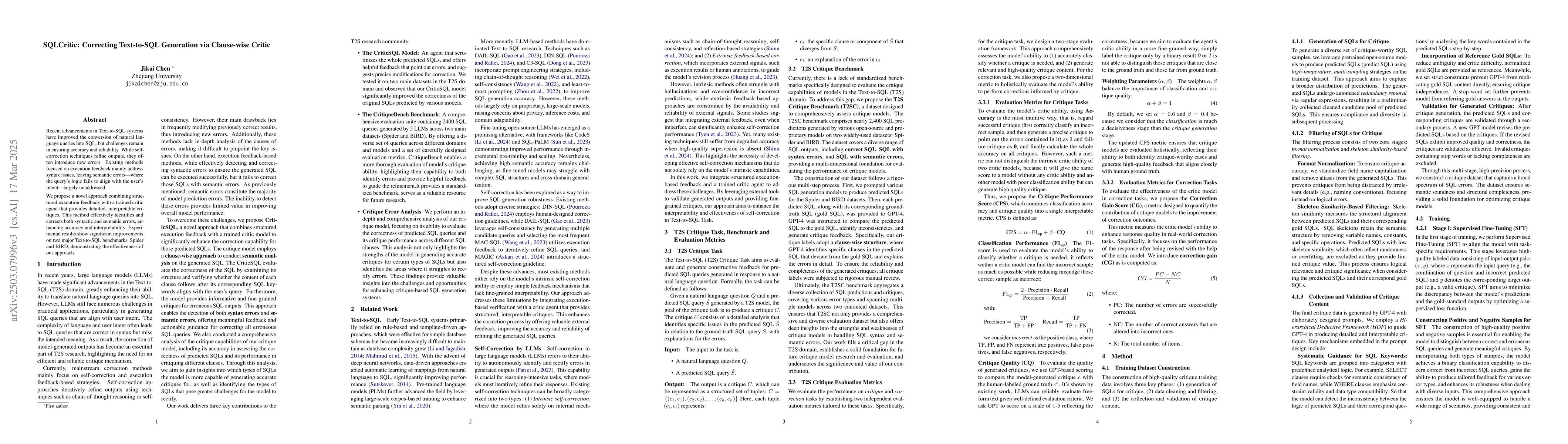 Thumbnail for SQLCritic: Correcting Text-to-SQL Generation via Clause-wise Critic