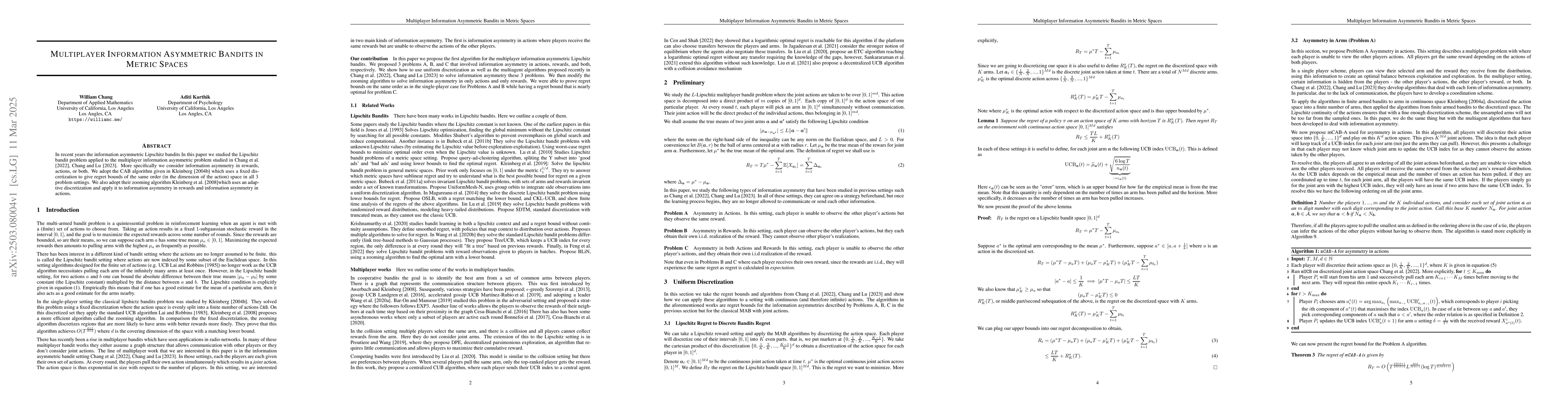 Thumbnail for Multiplayer Information Asymmetric Bandits in Metric Spaces