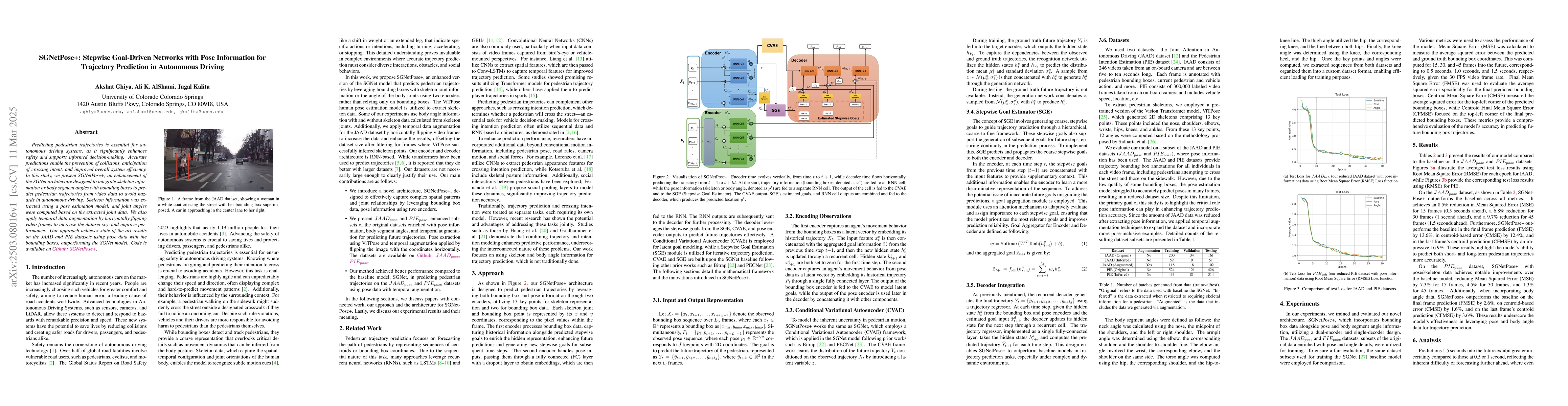 Thumbnail for SGNetPose+: Stepwise Goal-Driven Networks with Pose Information for
  Trajectory Prediction in Autonomous Driving