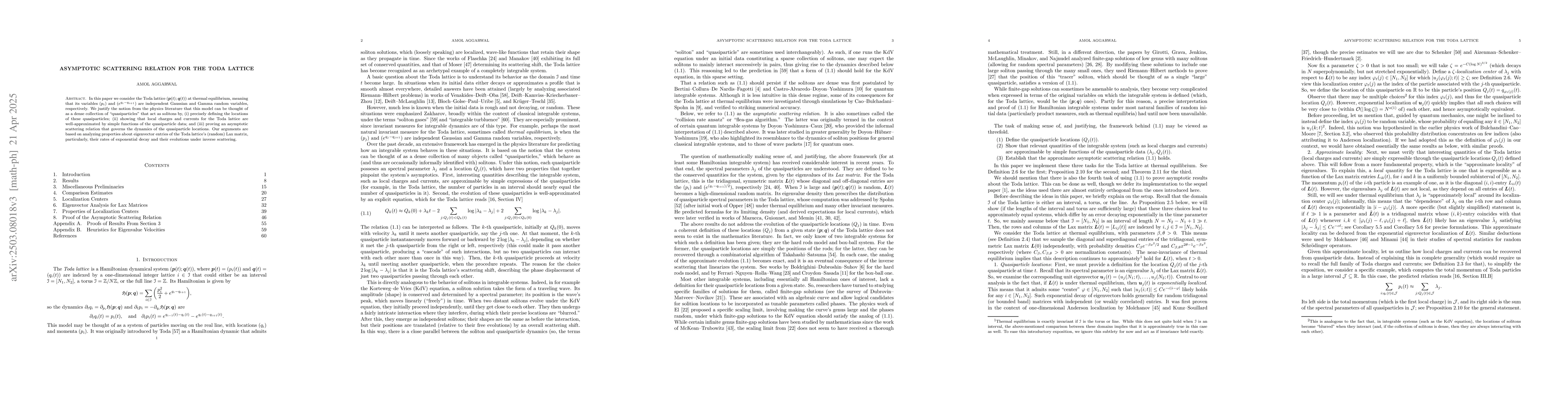 Thumbnail for Asymptotic Scattering Relation for the Toda Lattice