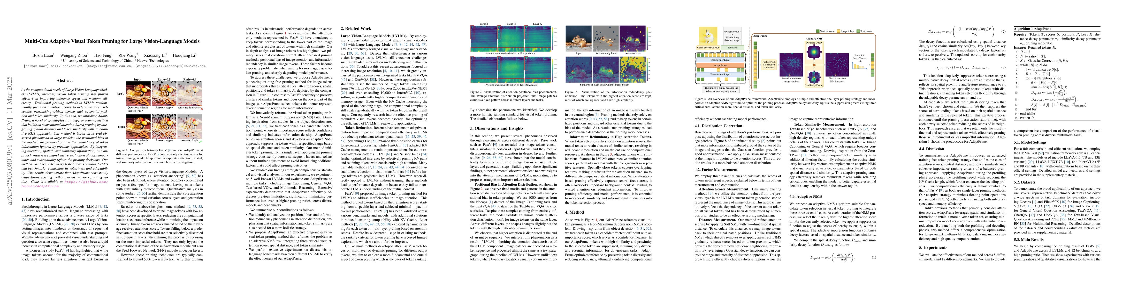 Thumbnail for Multi-Cue Adaptive Visual Token Pruning for Large Vision-Language Models