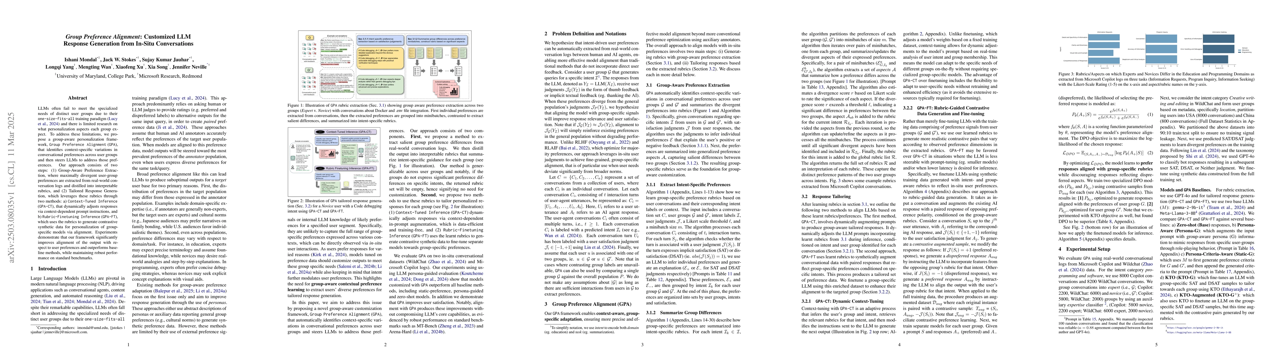 Thumbnail for Group Preference Alignment: Customized LLM Response Generation from
  In-Situ Conversations