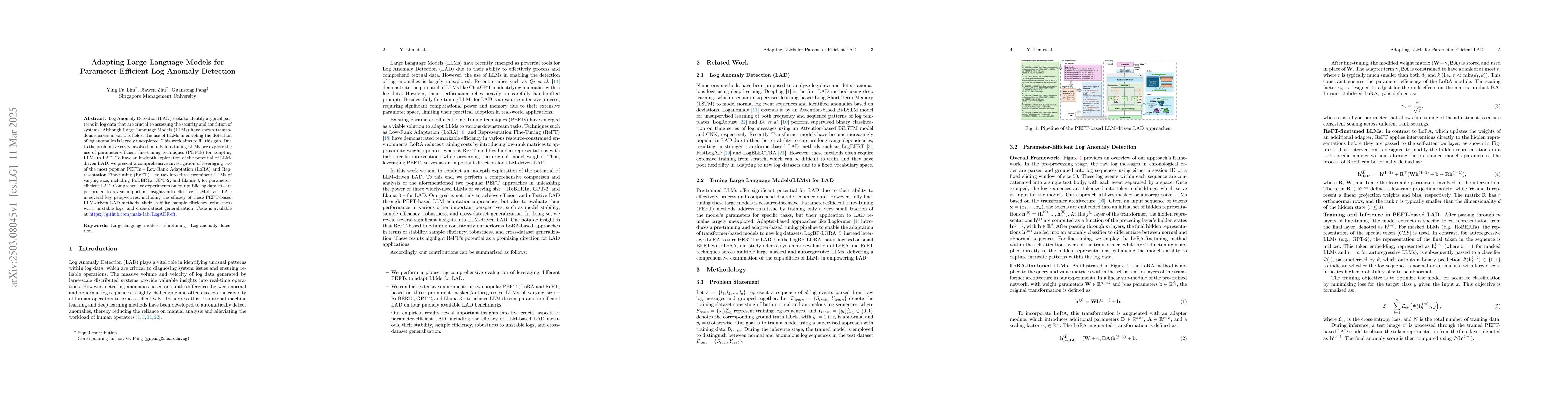 Thumbnail for Adapting Large Language Models for Parameter-Efficient Log Anomaly
  Detection