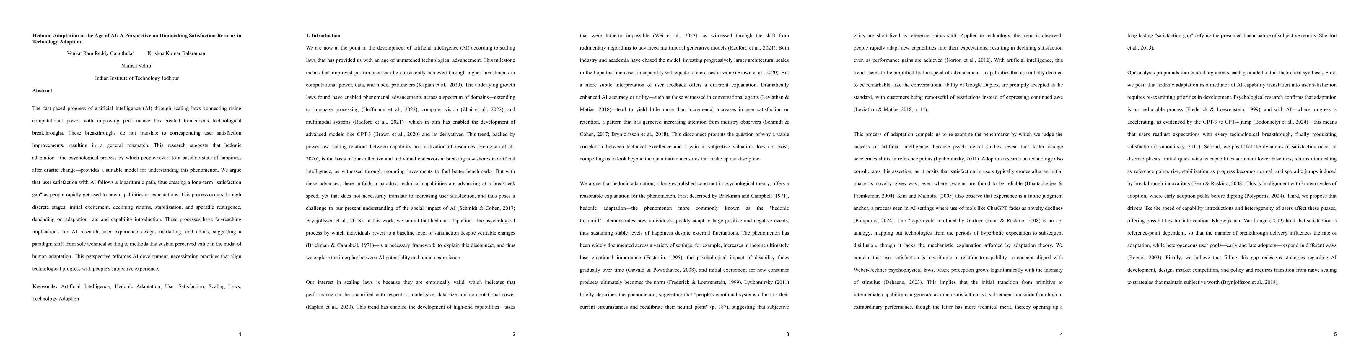 Thumbnail for Hedonic Adaptation in the Age of AI: A Perspective on Diminishing
  Satisfaction Returns in Technology Adoption