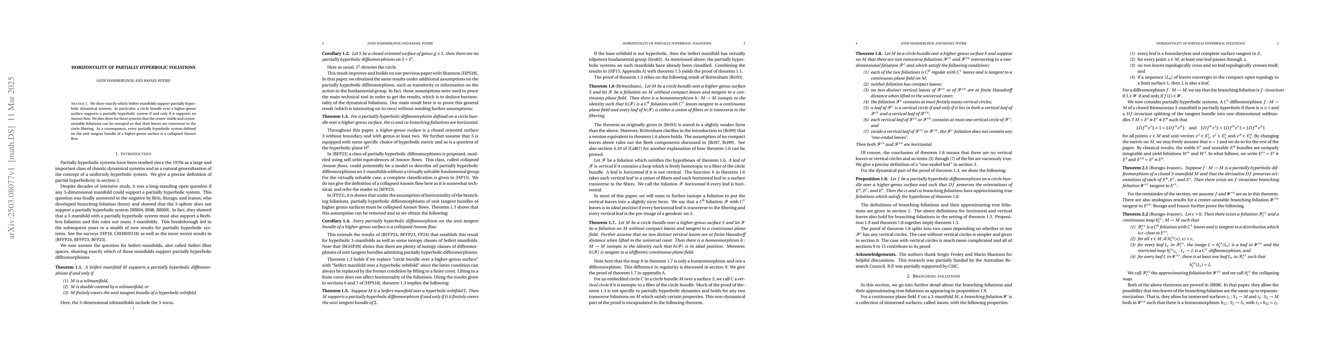 Thumbnail for Horizontality of partially hyperbolic foliations