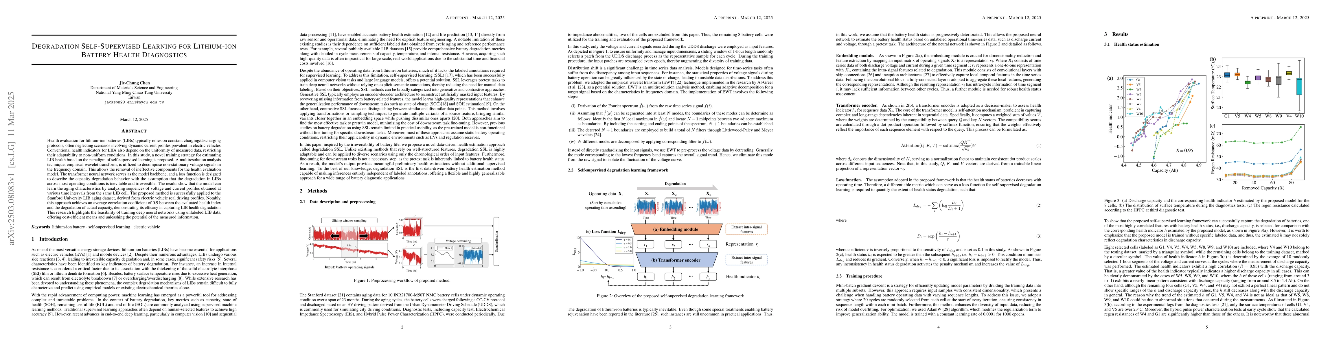 Thumbnail for Degradation Self-Supervised Learning for Lithium-ion Battery Health
  Diagnostics
