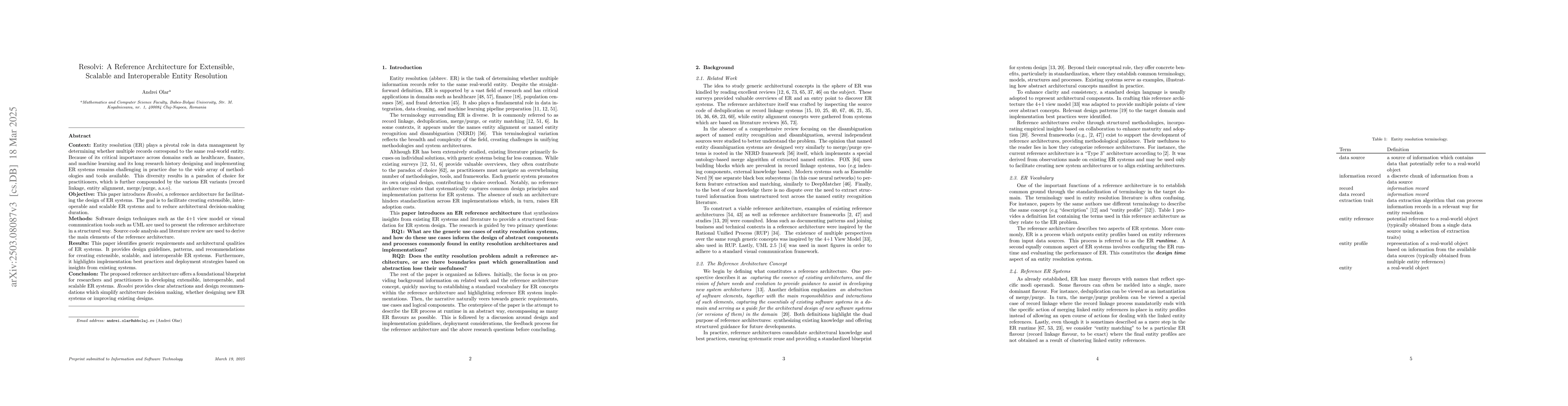 Thumbnail for Resolvi: A Reference Architecture for Extensible, Scalable and
  Interoperable Entity Resolution
