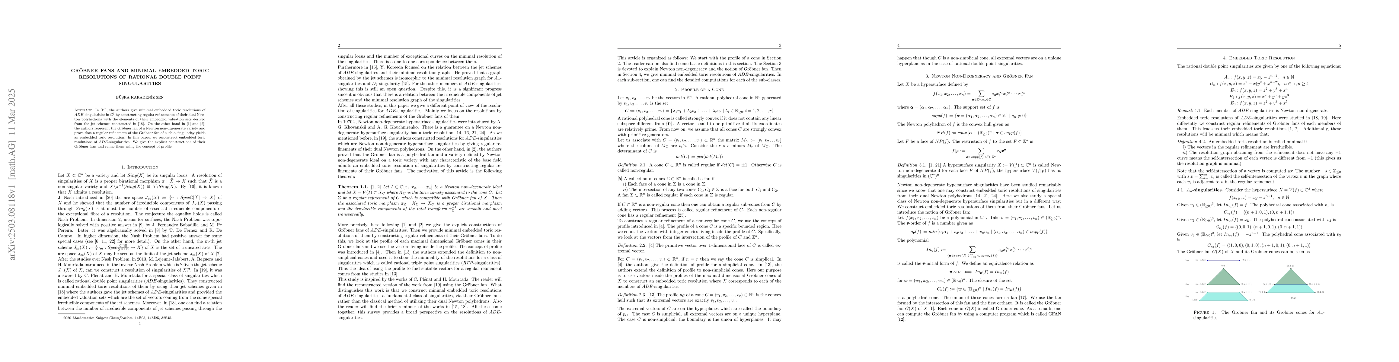 Thumbnail for GrĂśbner Fans and Minimal Embedded Toric Resolutions of Rational Double
  Point Singularities