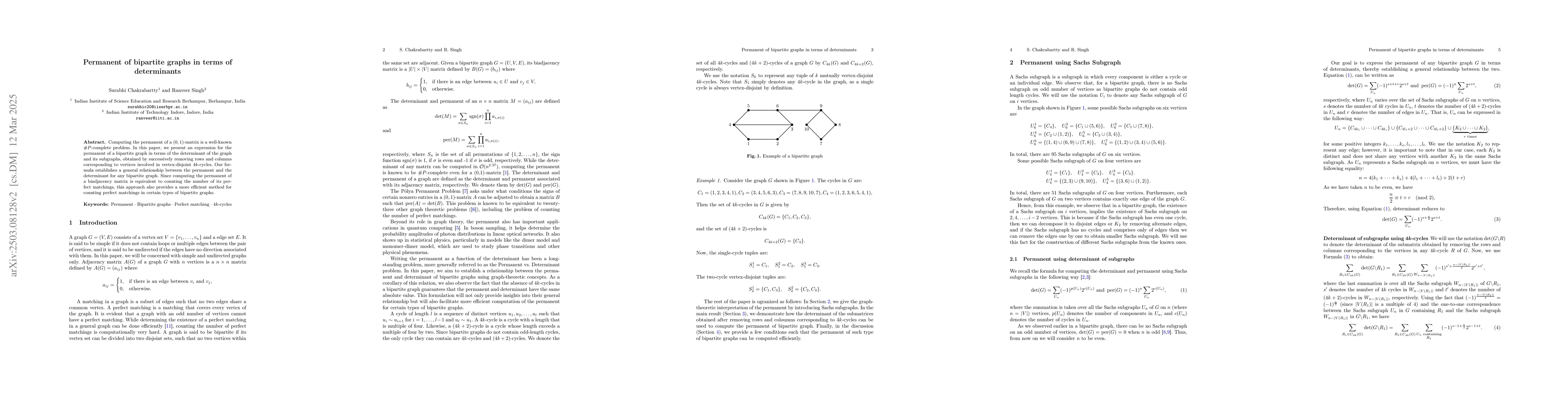 Thumbnail for Permanent of bipartite graphs in terms of determinants