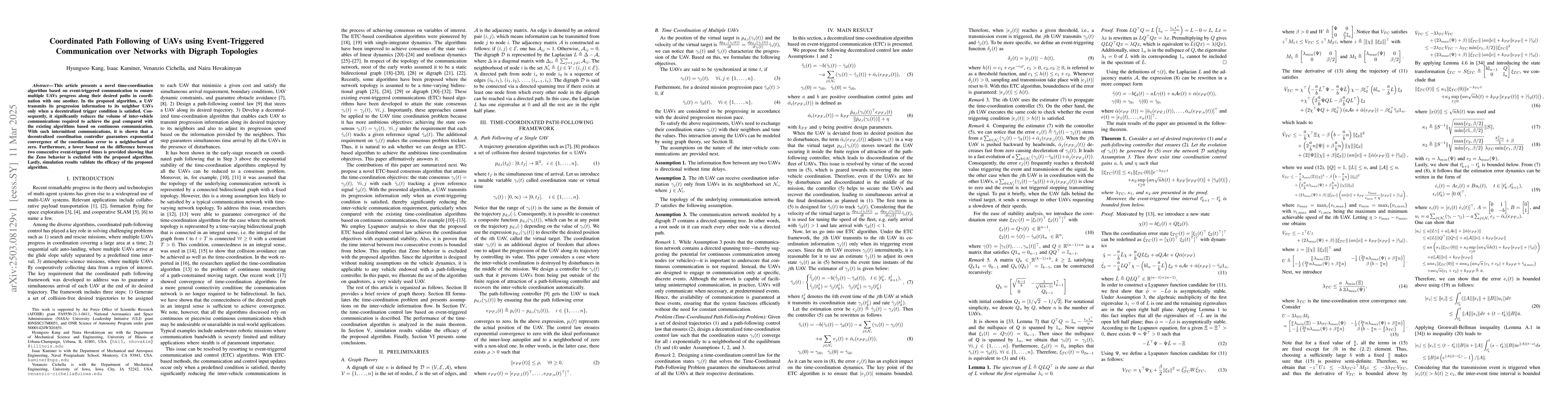 Thumbnail for Coordinated Path Following of UAVs using Event-Triggered Communication
  over Networks with Digraph Topologies