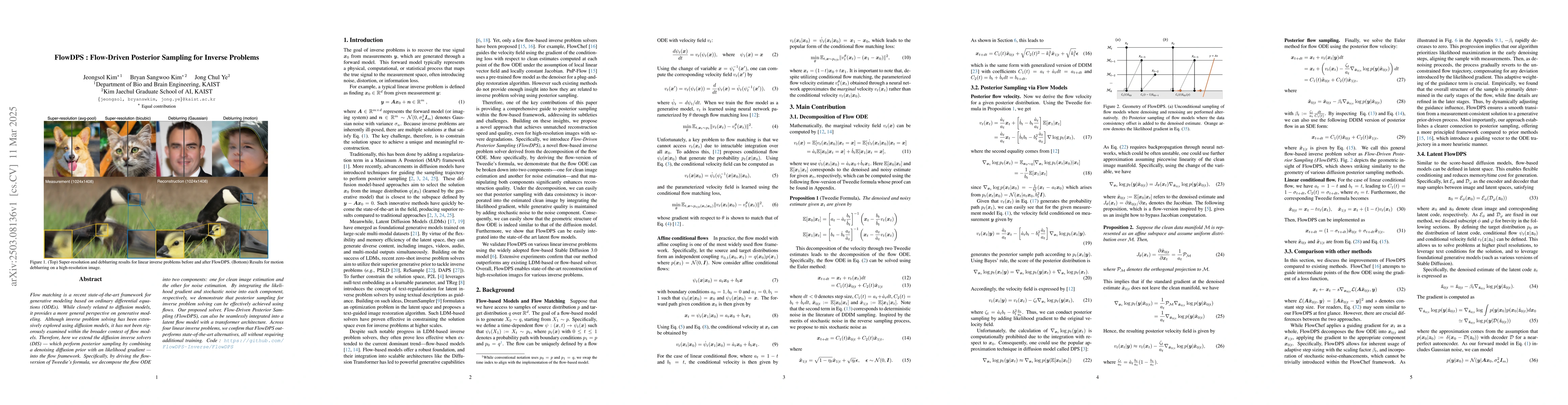 Thumbnail for FlowDPS: Flow-Driven Posterior Sampling for Inverse Problems