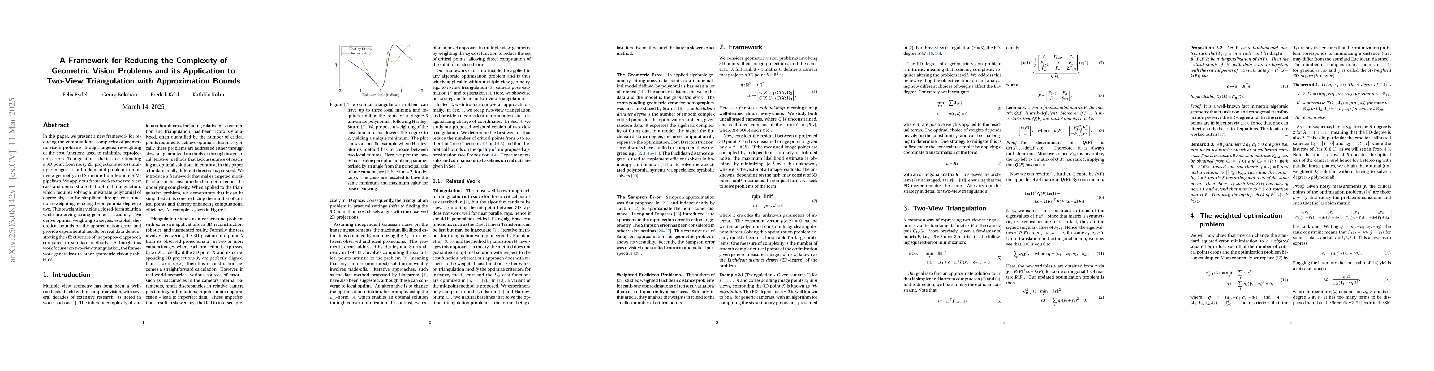Thumbnail for A Framework for Reducing the Complexity of Geometric Vision Problems and
  its Application to Two-View Triangulation with Approximation Bounds