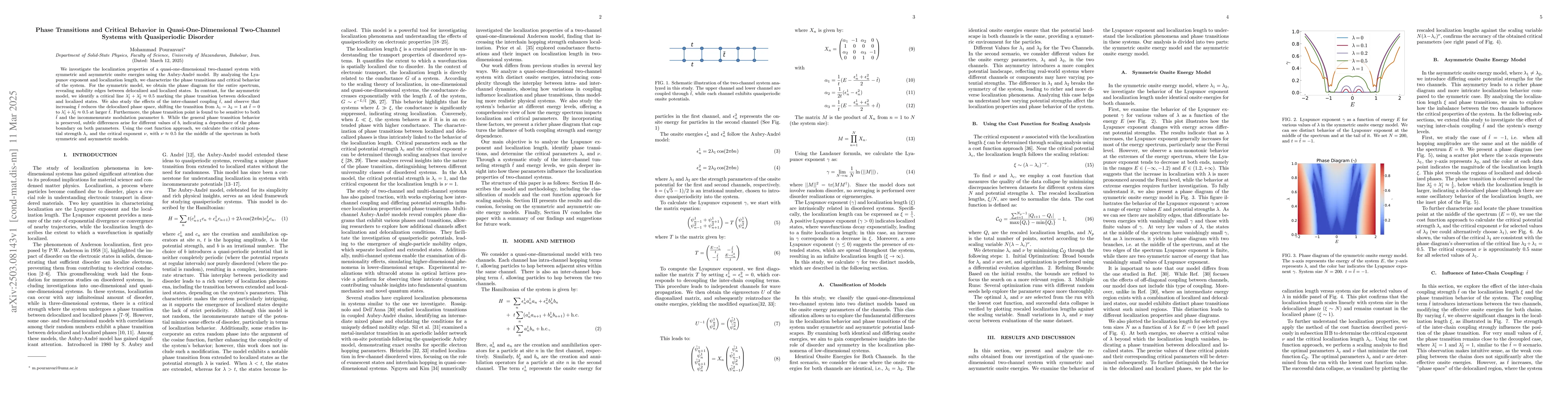 Thumbnail for Phase Transitions and Critical Behavior in Quasi-One-Dimensional
  Two-Channel Systems with Quasiperiodic Disorder