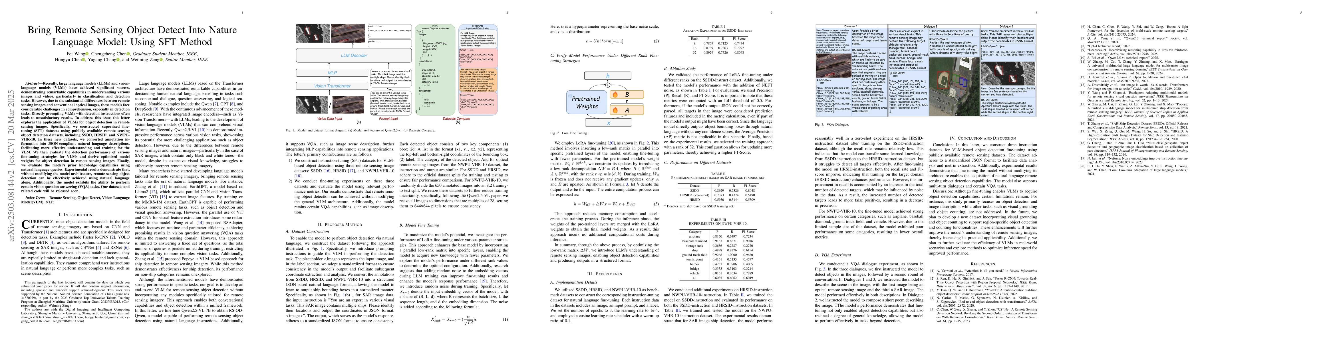 Thumbnail for Bring Remote Sensing Object Detect Into Nature Language Model: Using SFT
  Method