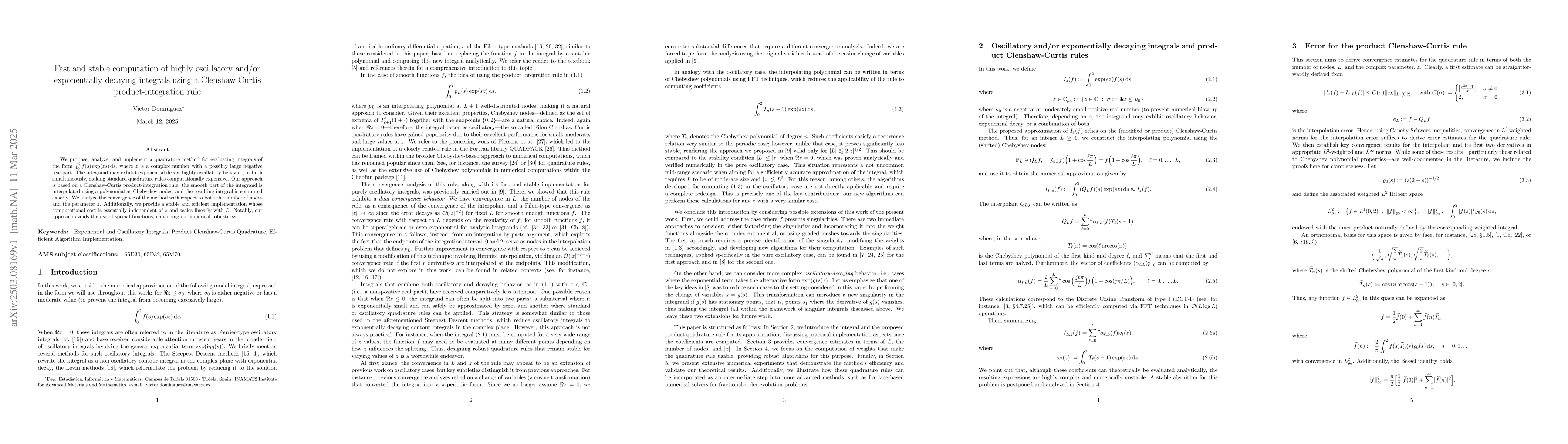 Thumbnail for Fast and stable computation of highly oscillatory and/or exponentially
  decaying integrals using a Clenshaw-Curtis product-integration rule