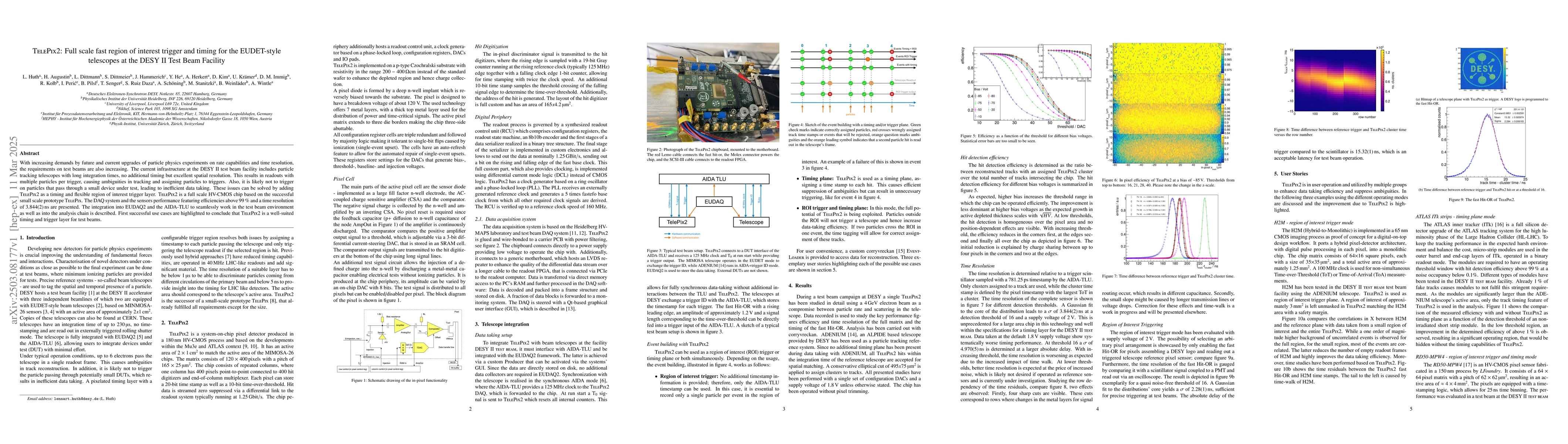 Thumbnail for TelePix2: Full scale fast region of interest trigger and timing for the
  EUDET-style telescopes at the DESY II Test Beam Facility