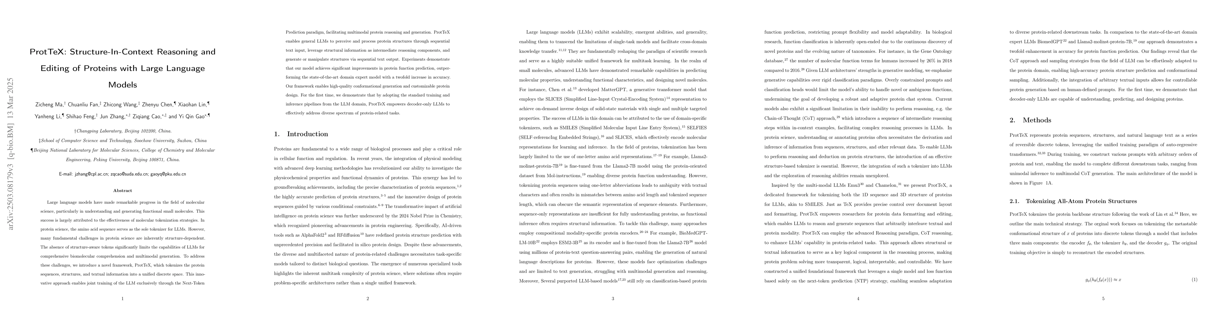 Thumbnail for ProtTeX: Structure-In-Context Reasoning and Editing of Proteins with
  Large Language Models
