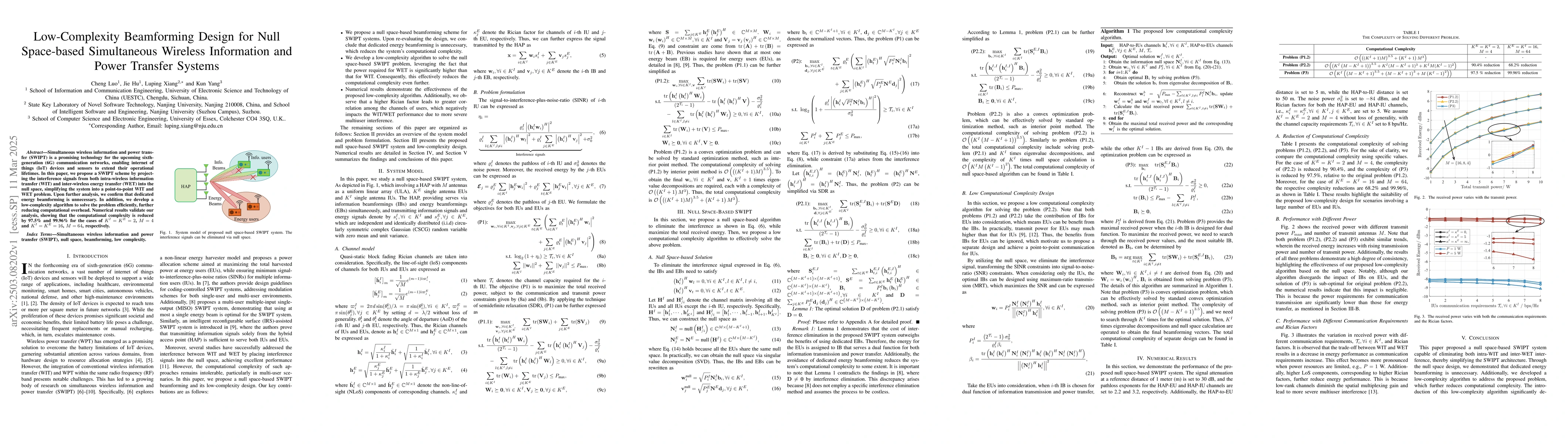 Thumbnail for Low-Complexity Beamforming Design for Null Space-based Simultaneous
  Wireless Information and Power Transfer Systems