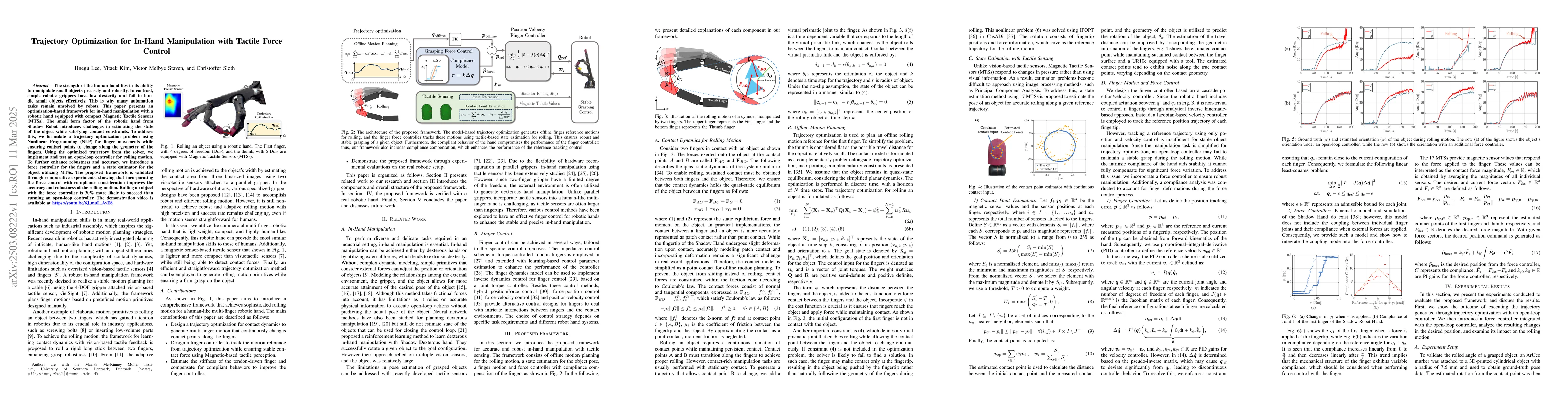 Thumbnail for Trajectory Optimization for In-Hand Manipulation with Tactile Force
  Control