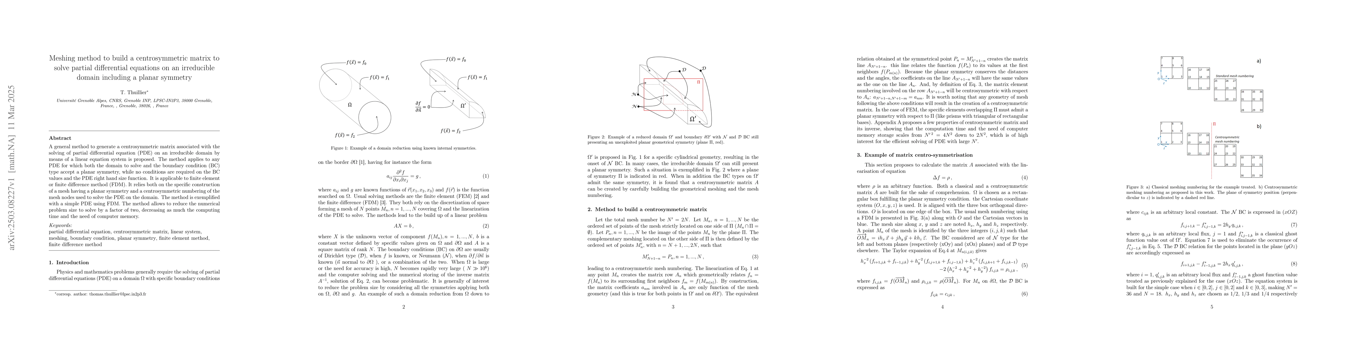 Thumbnail for Meshing method to build a centrosymmetric matrix to solve partial
  differential equations on an irreducible domain including a planar symmetry