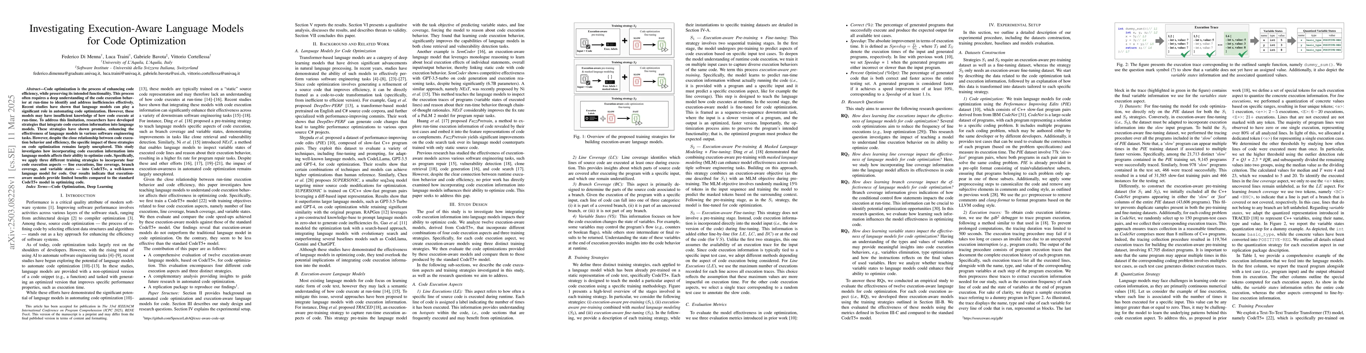 Thumbnail for Investigating Execution-Aware Language Models for Code Optimization