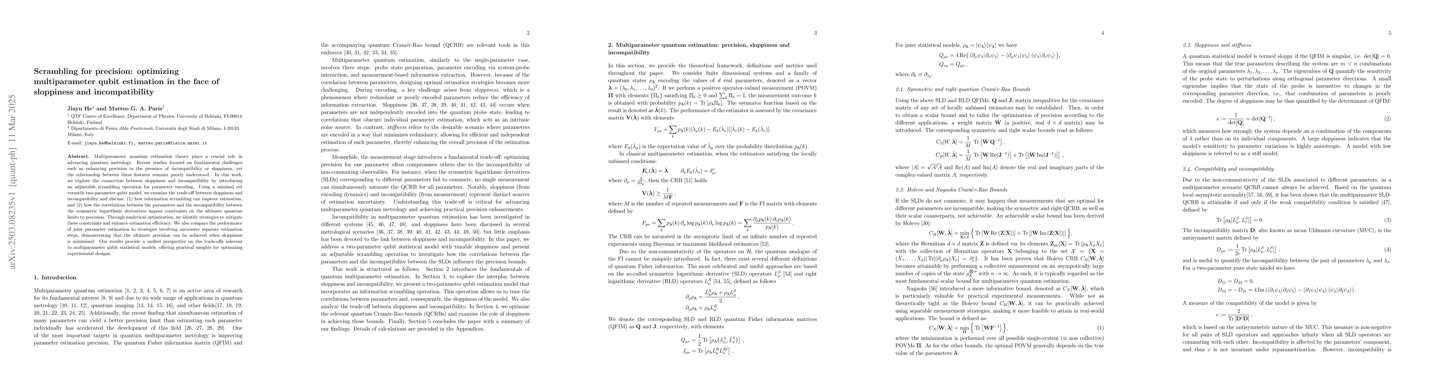 Thumbnail for Scrambling for precision: optimizing multiparameter qubit estimation in
  the face of sloppiness and incompatibility