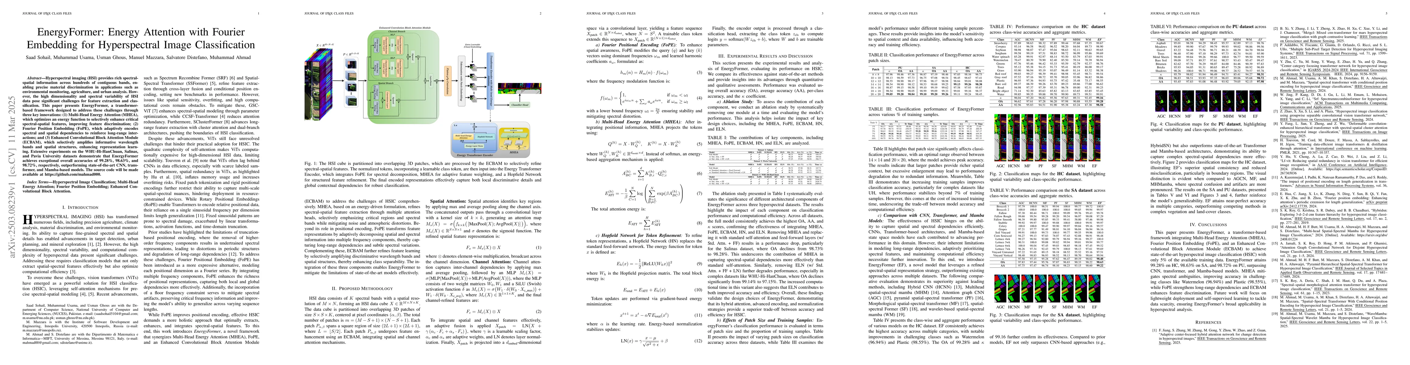 Thumbnail for EnergyFormer: Energy Attention with Fourier Embedding for Hyperspectral
  Image Classification