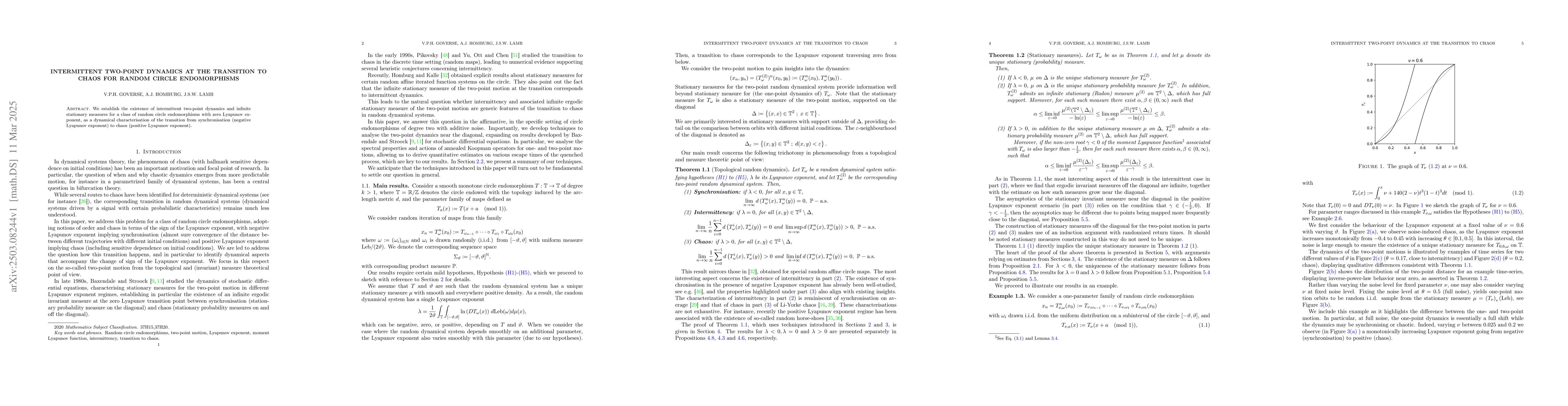 Thumbnail for Intermittent two-point dynamics at the transition to chaos for random
  circle endomorphisms