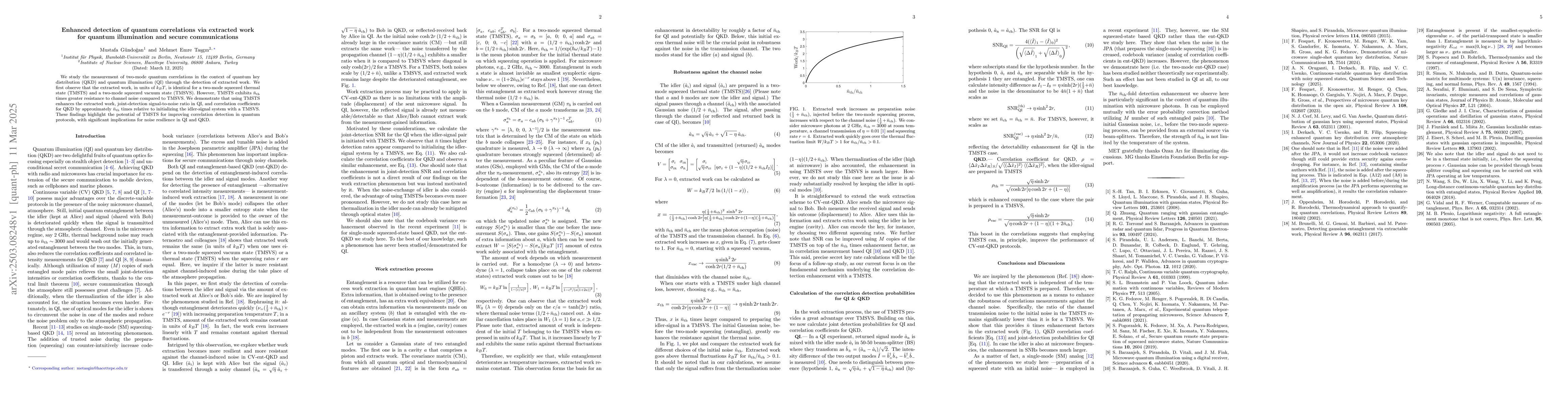Thumbnail for Enhanced detection of quantum correlations via extracted work for
  quantum illumination and secure communications