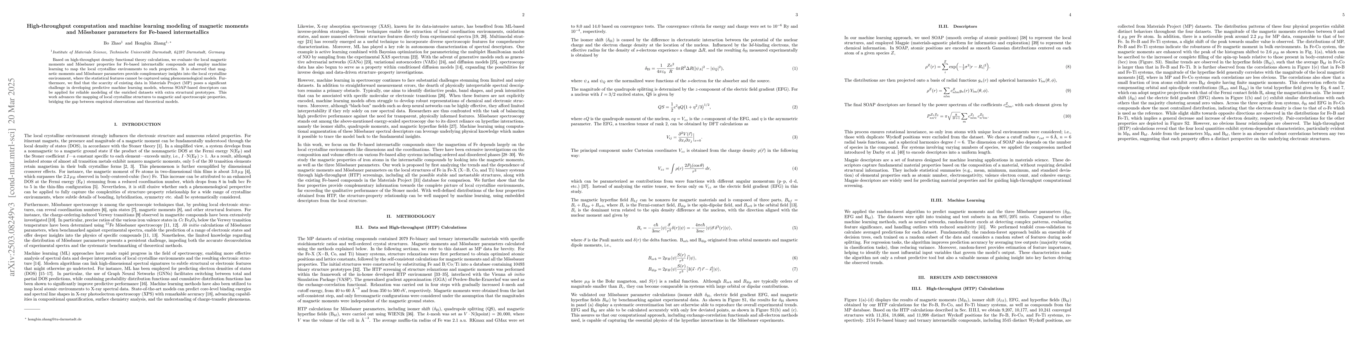 Thumbnail for High-throughput computation and machine learning modeling of magnetic
  moments and Mössbauer parameters for Fe-based intermetallics