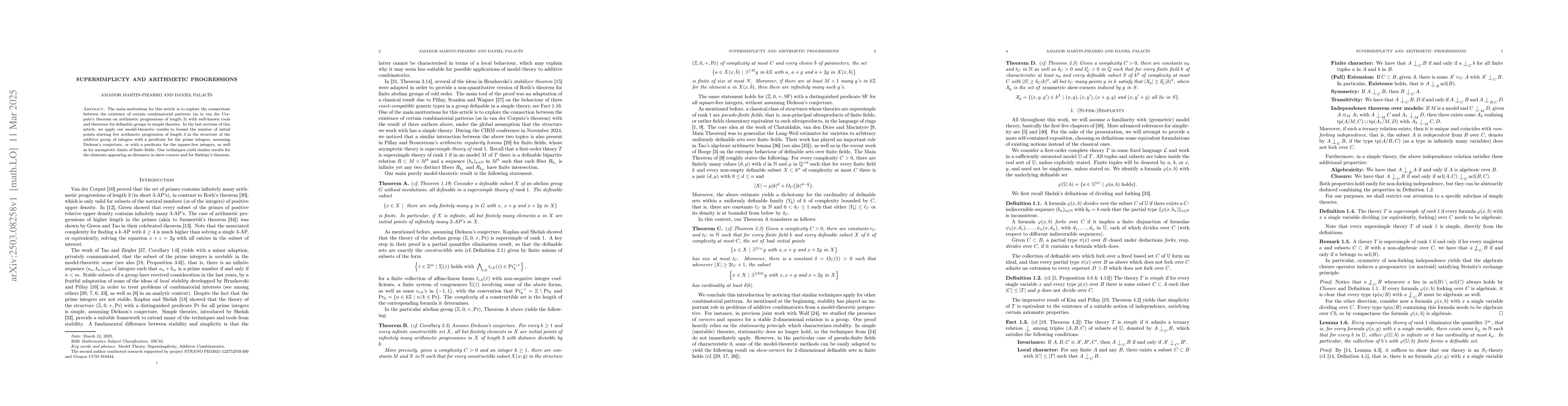 Thumbnail for Supersimplicty and arithmetic progressions
