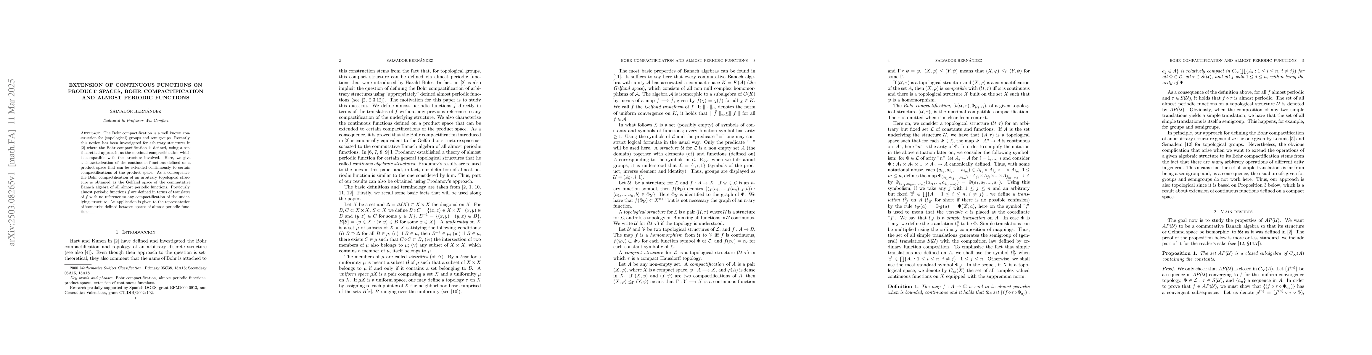 Thumbnail for Extension of continuous functions on product spaces, Bohr
  Compactification and Almost Periodic Functions