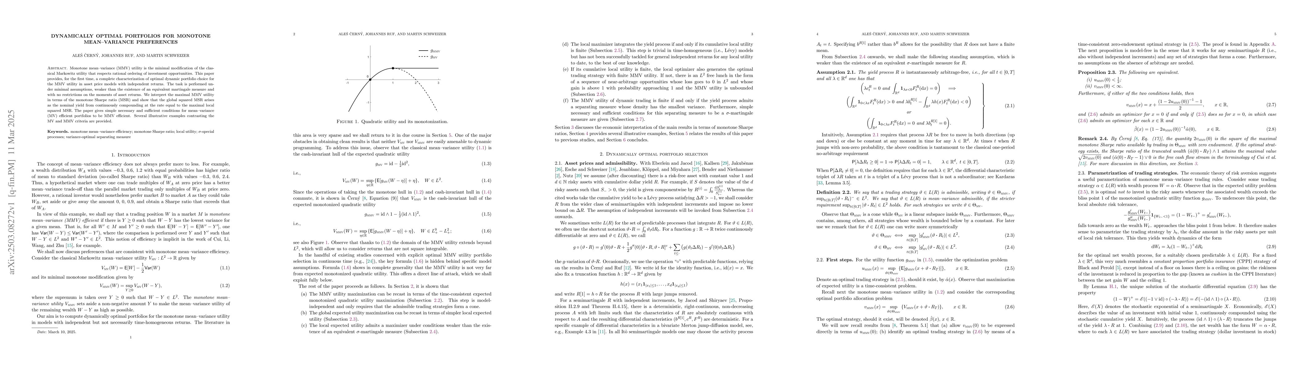 Thumbnail for Dynamically optimal portfolios for monotone mean--variance preferences