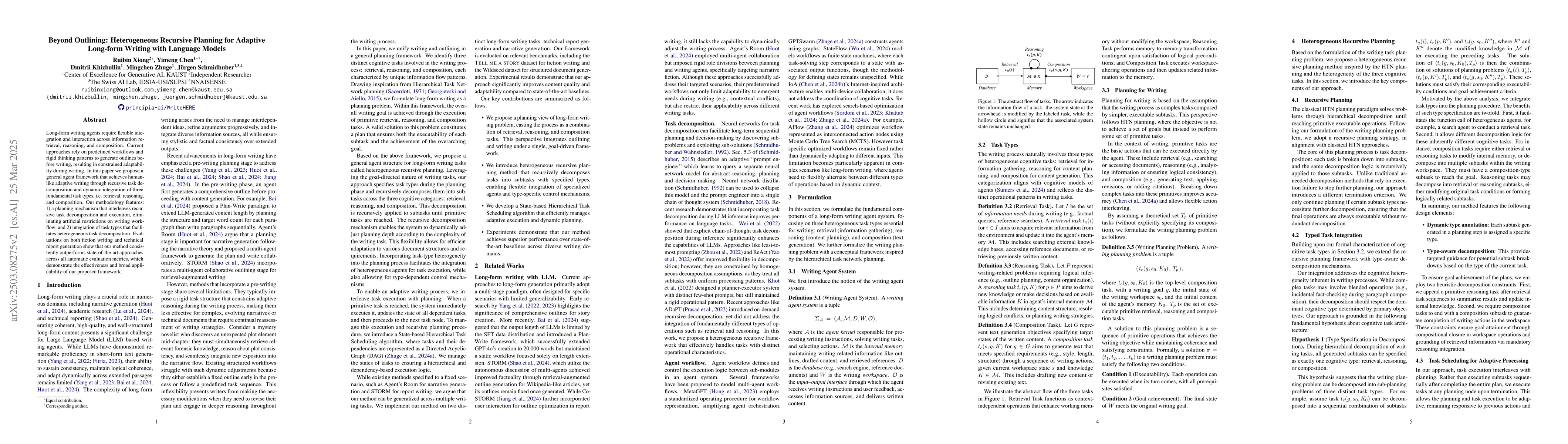 Thumbnail for Beyond Outlining: Heterogeneous Recursive Planning for Adaptive
  Long-form Writing with Language Models