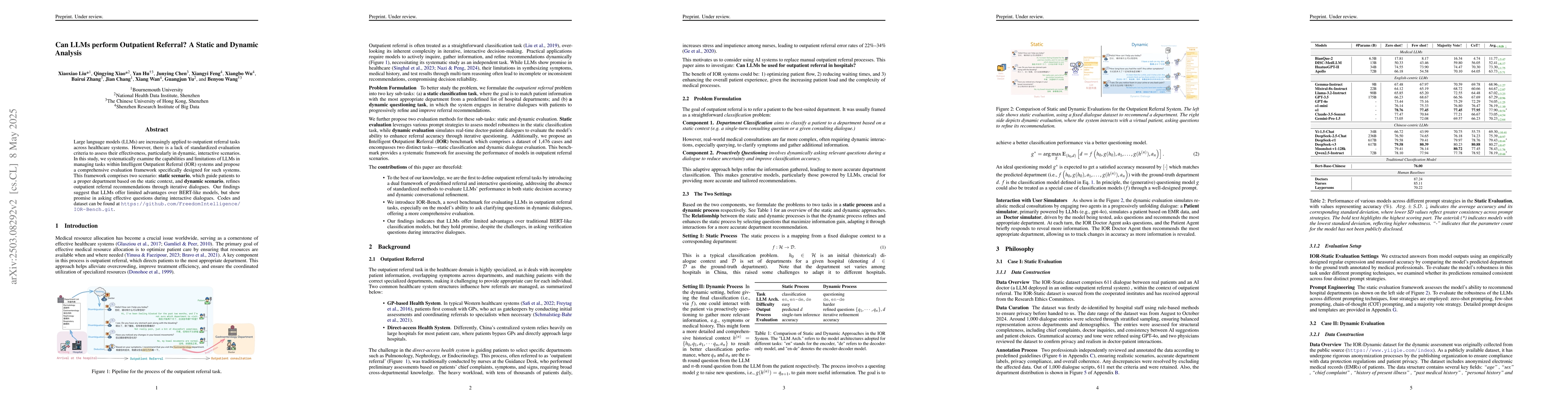 Thumbnail for Large Language Models for Outpatient Referral: Problem Definition,
  Benchmarking and Challenges
