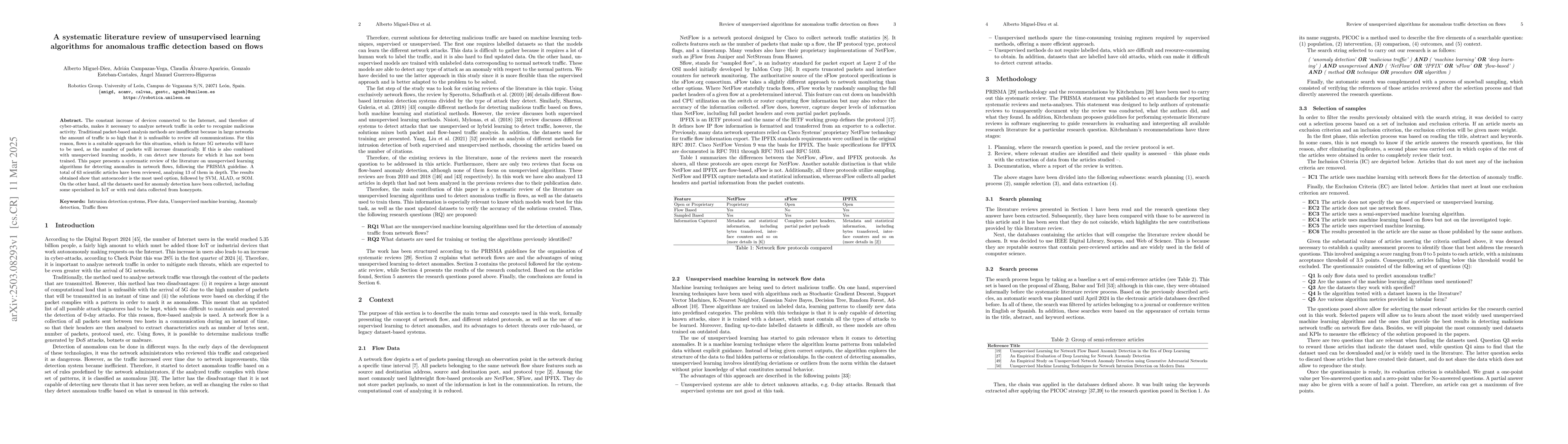 Thumbnail for A systematic literature review of unsupervised learning algorithms for
  anomalous traffic detection based on flows