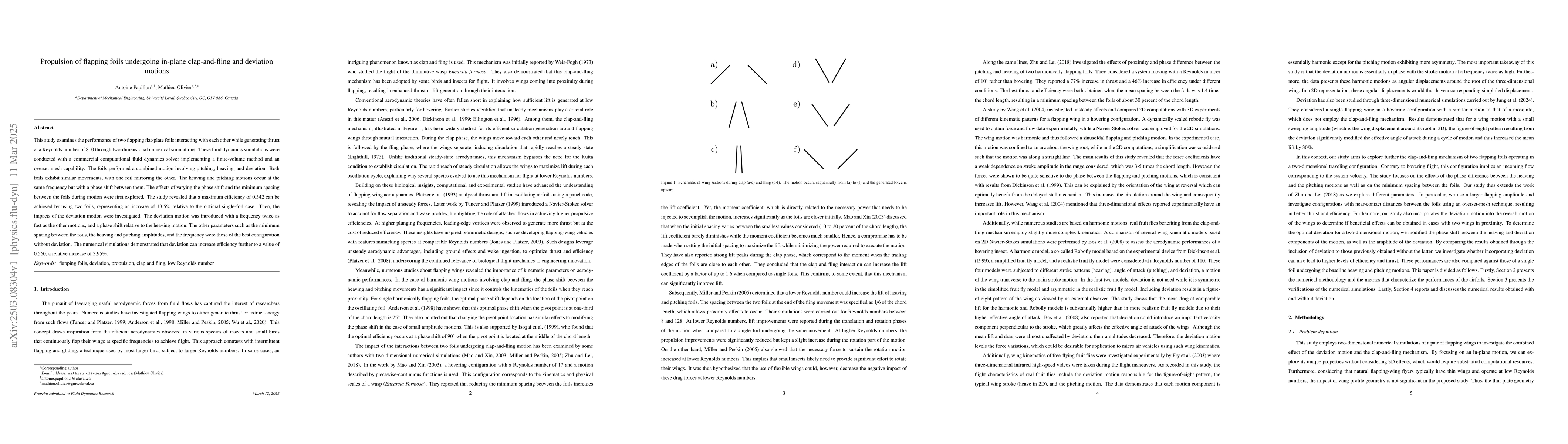 Thumbnail for Propulsion of flapping foils undergoing in-plane clap-and-fling and
  deviation motions