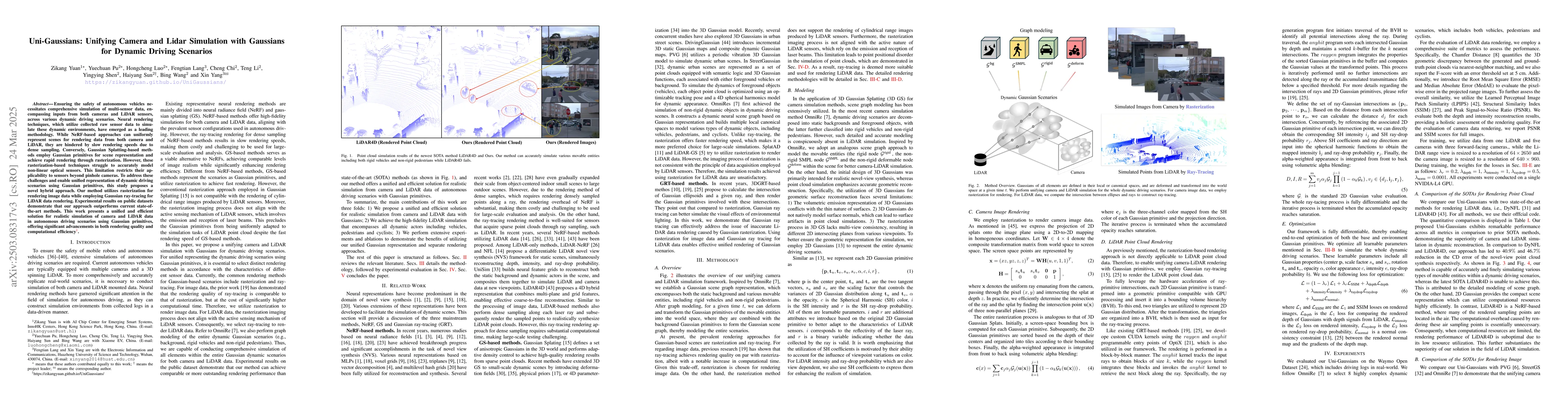 Thumbnail for Uni-Gaussians: Unifying Camera and Lidar Simulation with Gaussians for
  Dynamic Driving Scenarios