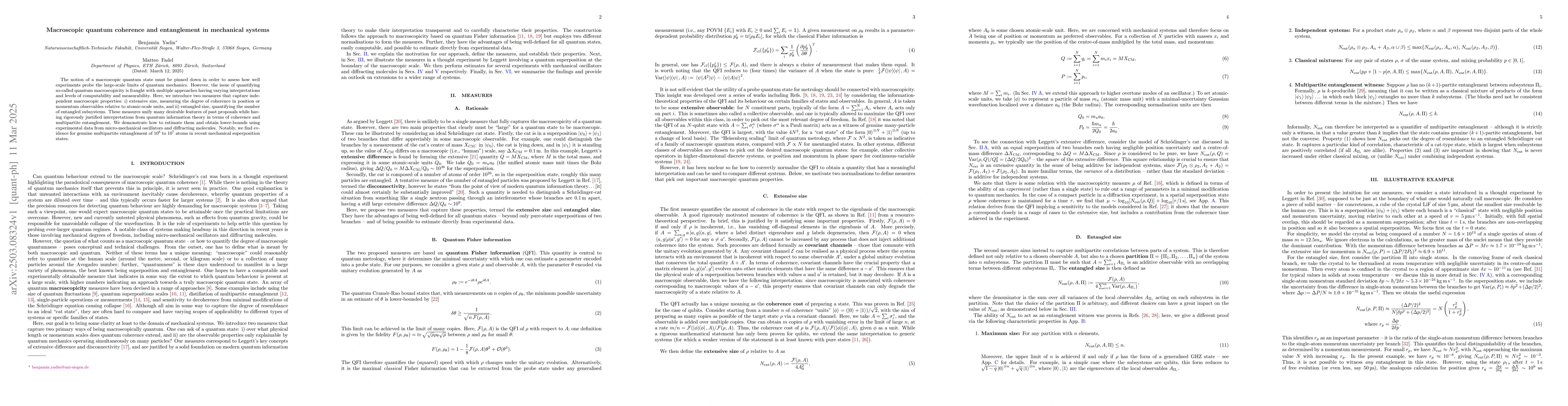 Thumbnail for Macroscopic quantum coherence and entanglement in mechanical systems