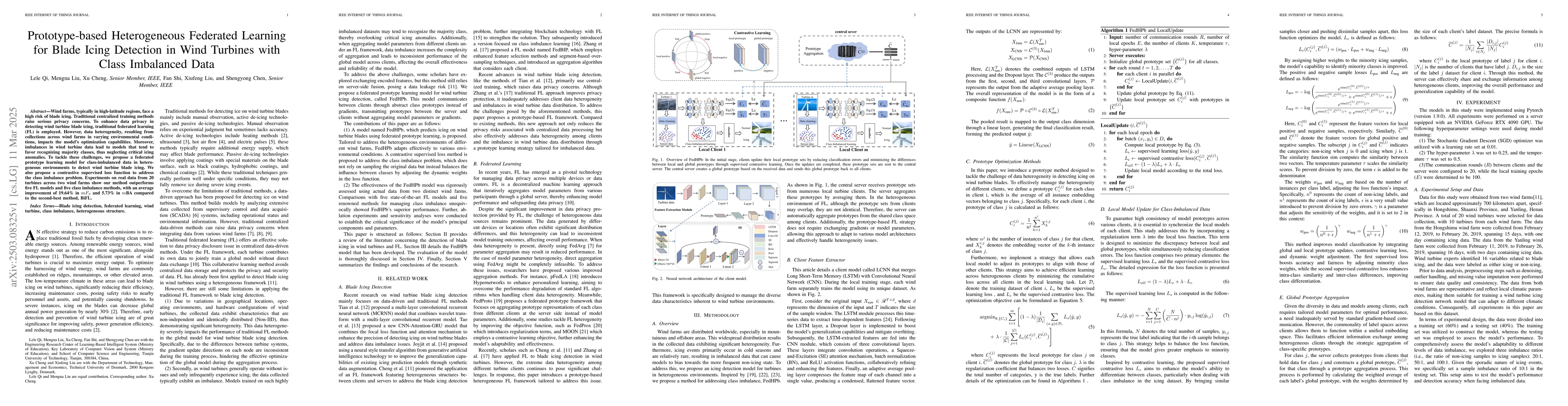 Thumbnail for Prototype-based Heterogeneous Federated Learning for Blade Icing
  Detection in Wind Turbines with Class Imbalanced Data