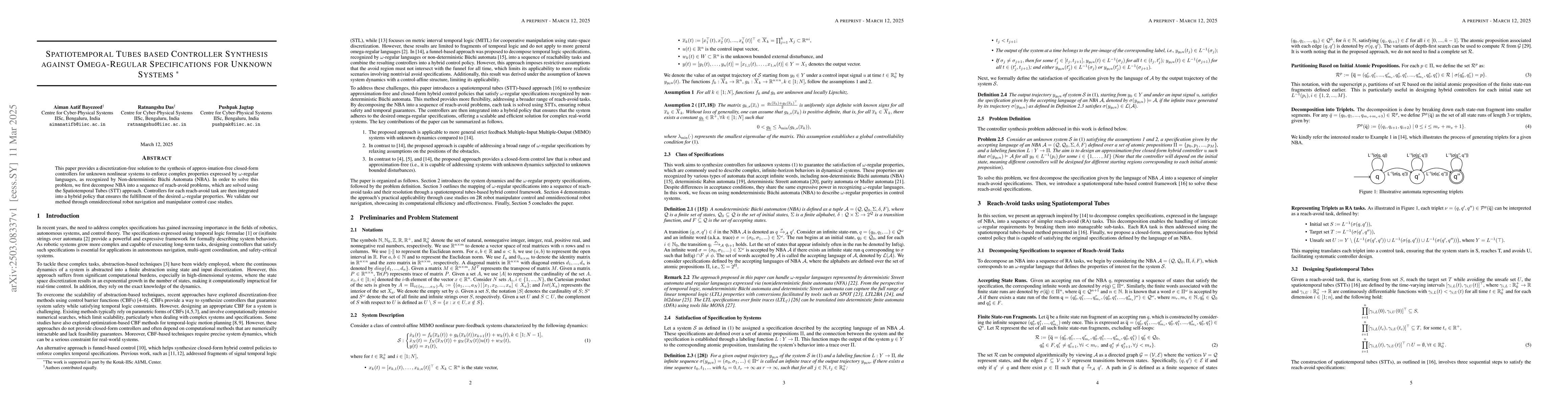 Thumbnail for Spatiotemporal Tubes based Controller Synthesis against Omega-Regular
  Specifications for Unknown Systems
