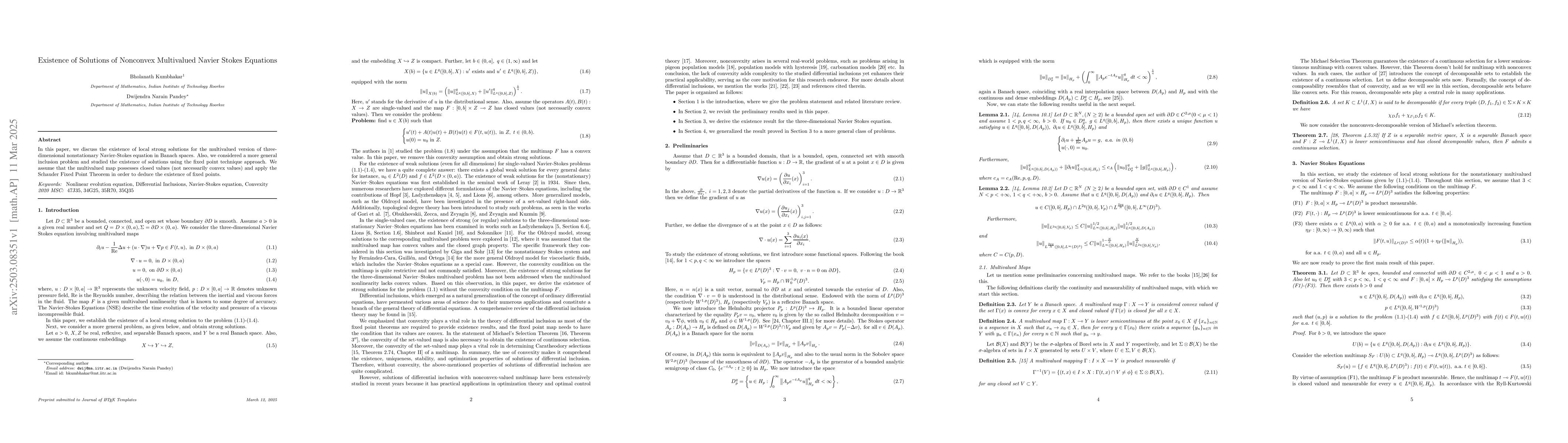 Thumbnail for Existence of Solutions of Nonconvex Multivalued Navier Stokes Equations